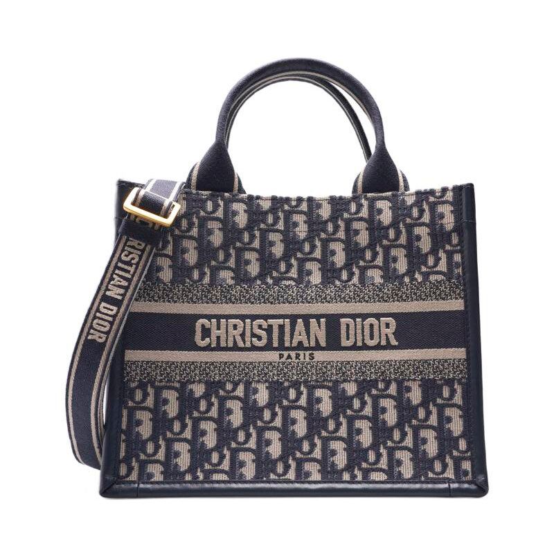 Dior Blue Oblique Embroidered/Calfskin Tote Small M1325CZBB