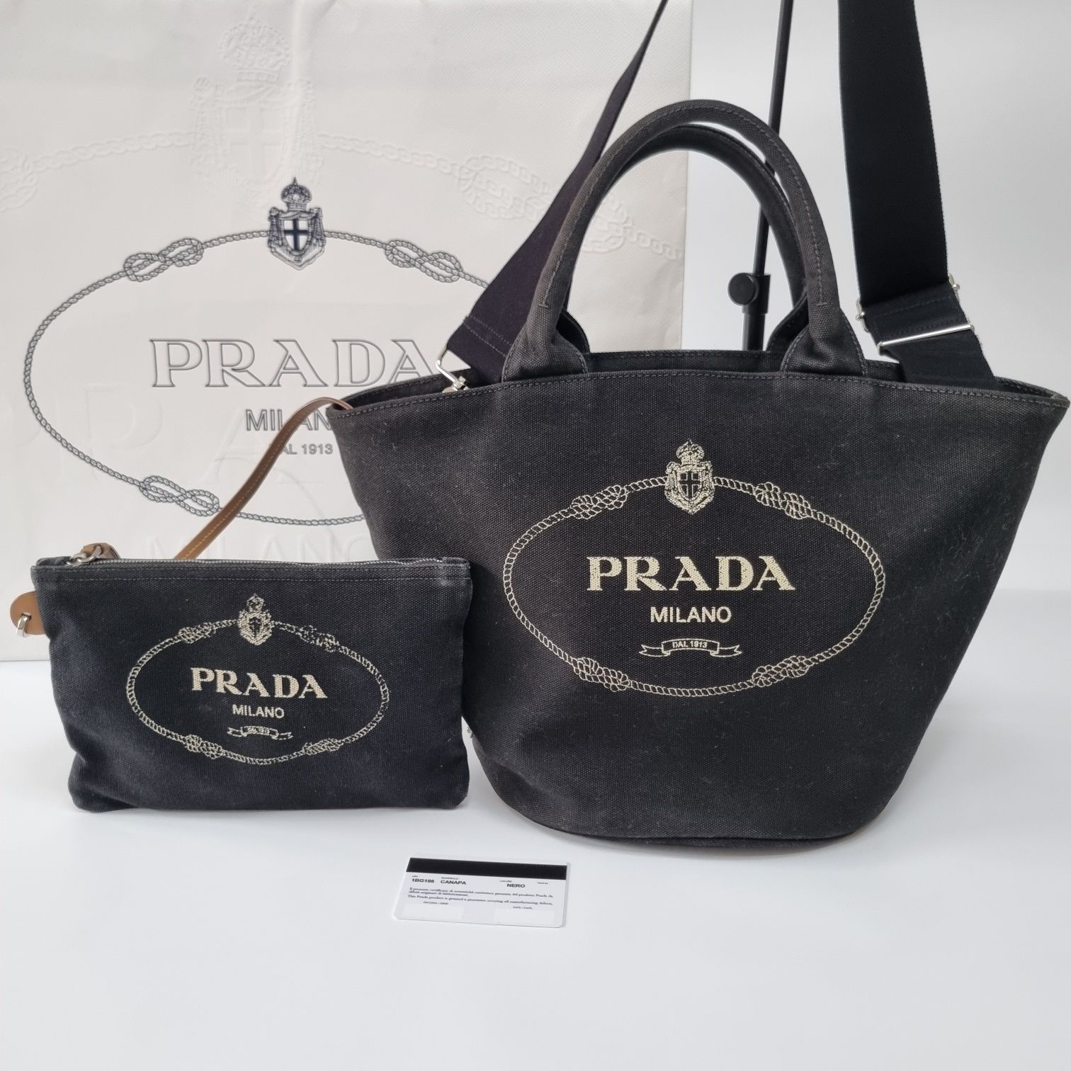 Prada Canvas 2WAY Tote Bag with Pouch [ BAG] - SKU 412-41