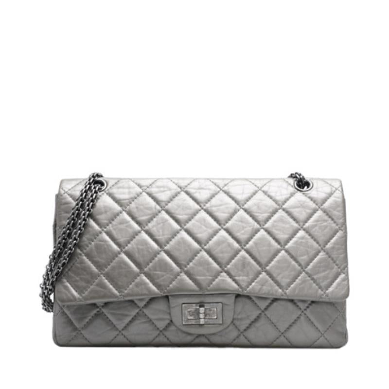 CHANEL Silver Vintage Calfskin 2.55 Shoulder Bag Large #15