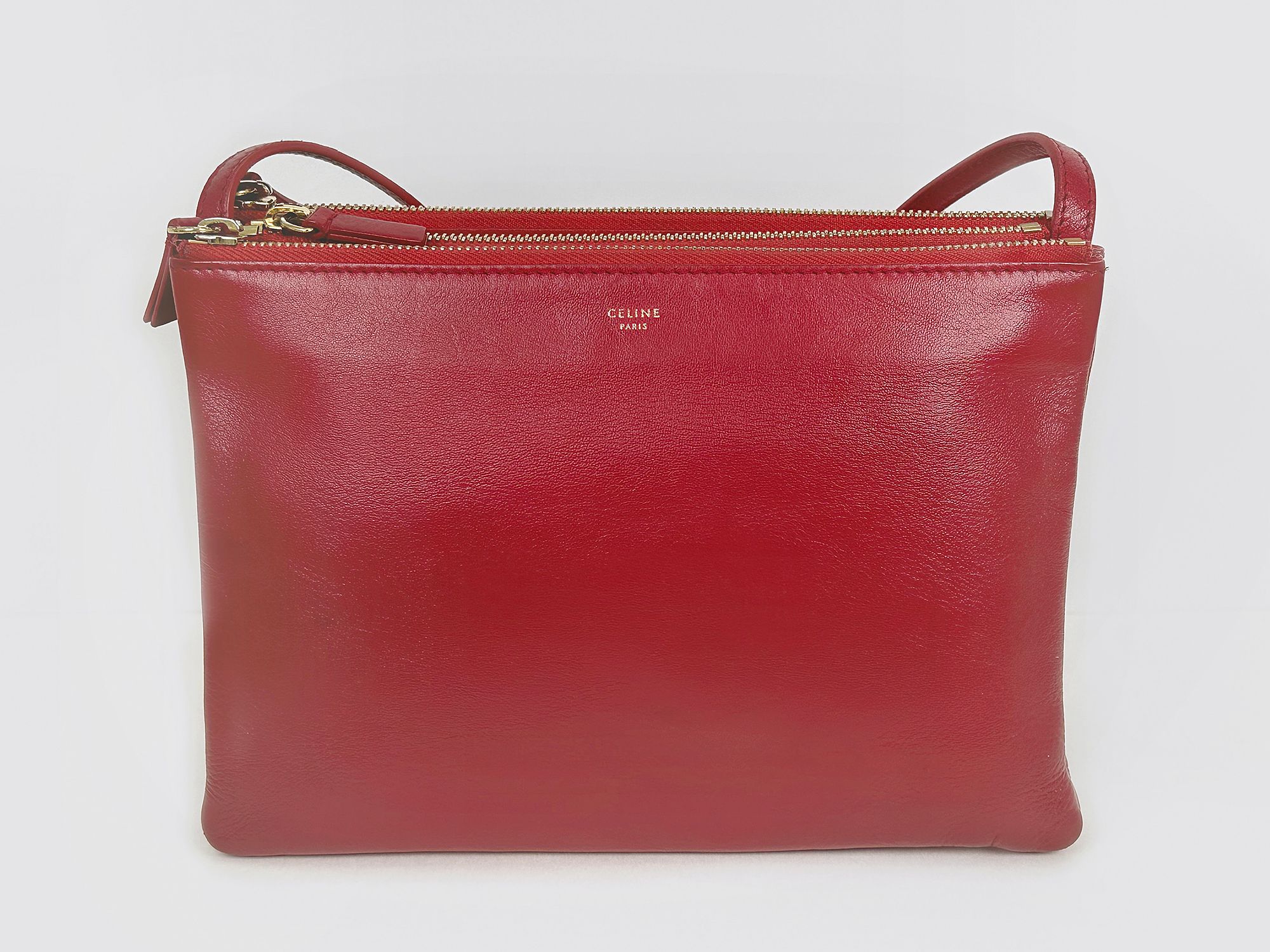 Celine Vintage Red Trio Messenger Cross Luxury Shoulder Bag 4VCEB18034