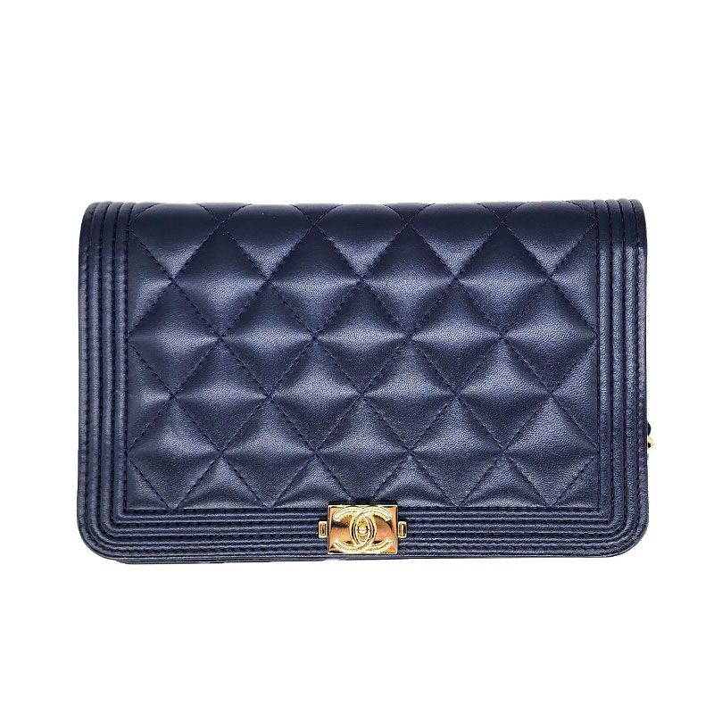 CHANEL Navy Lambskin Gold-tone Boy WOC Crossbody Bag A80287