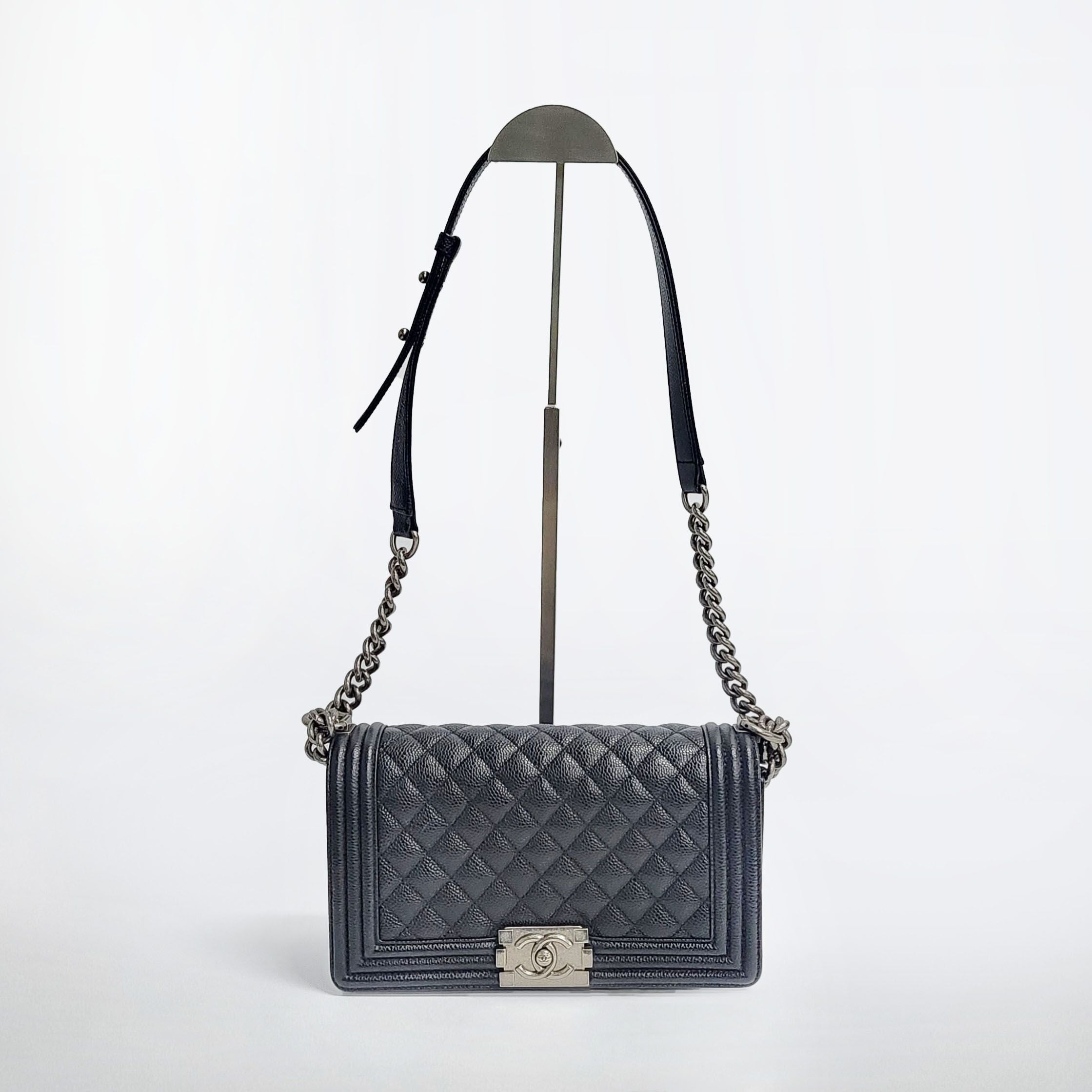 CHANEL Medium Black Cavair Boy Bag 25 Series A67086