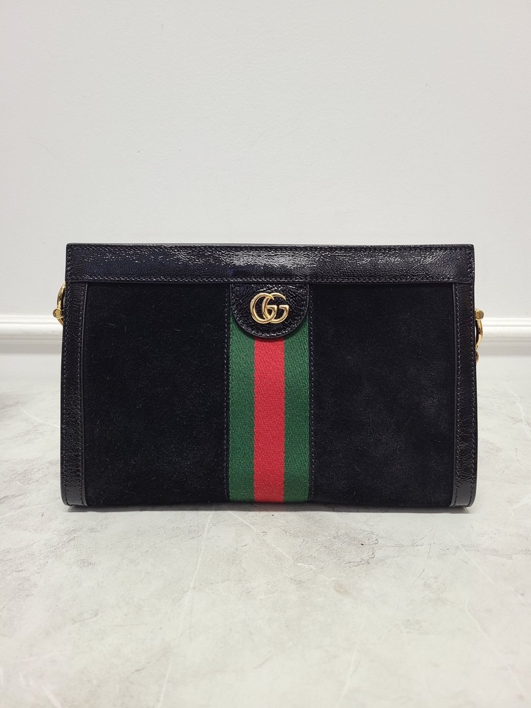 Gucci Black Ophidia Three-Line Web Velvet Small Shoulder Bag - SKU