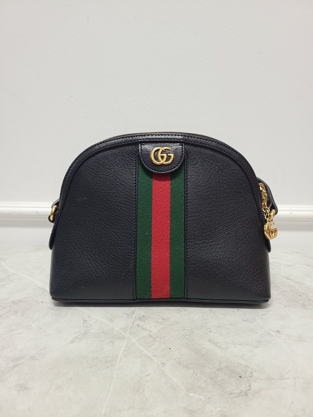 Gucci Black Leather Ophidia GG Triple Web Small Shoulder Bag - SKU