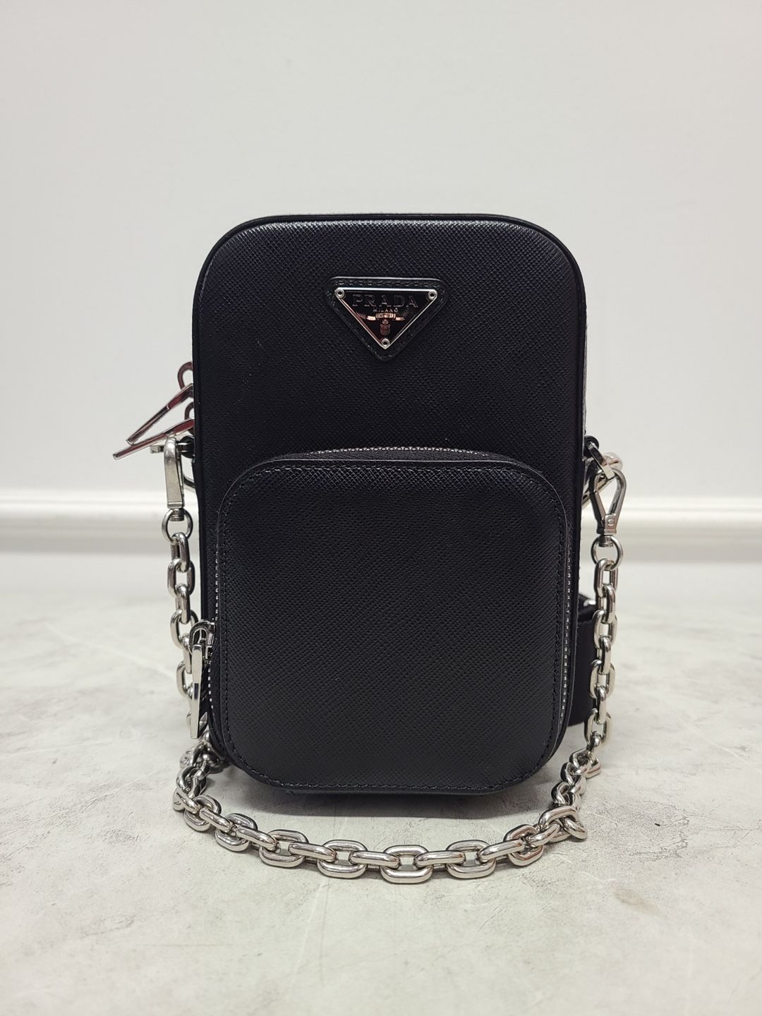 Prada Black Saffiano Lux Chain Crossbody Bag SKU