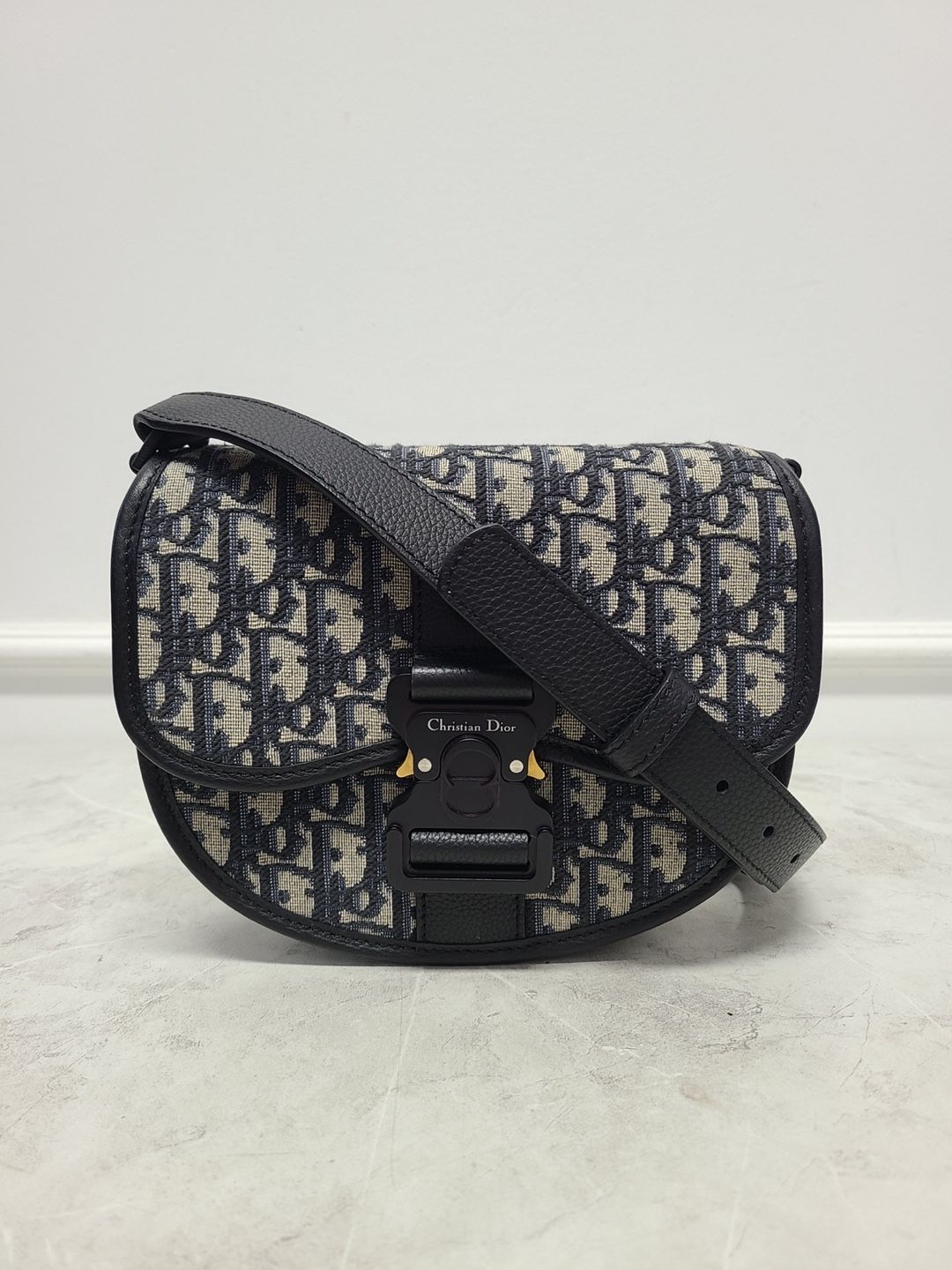 Dior Mini Beige Black Oblique Gallop Strap Bag - OS