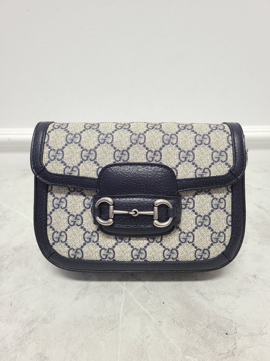 Gucci Blue Beige GG Supreme Horsebit 1955 Mini Shoulder Bag SKU: 1955