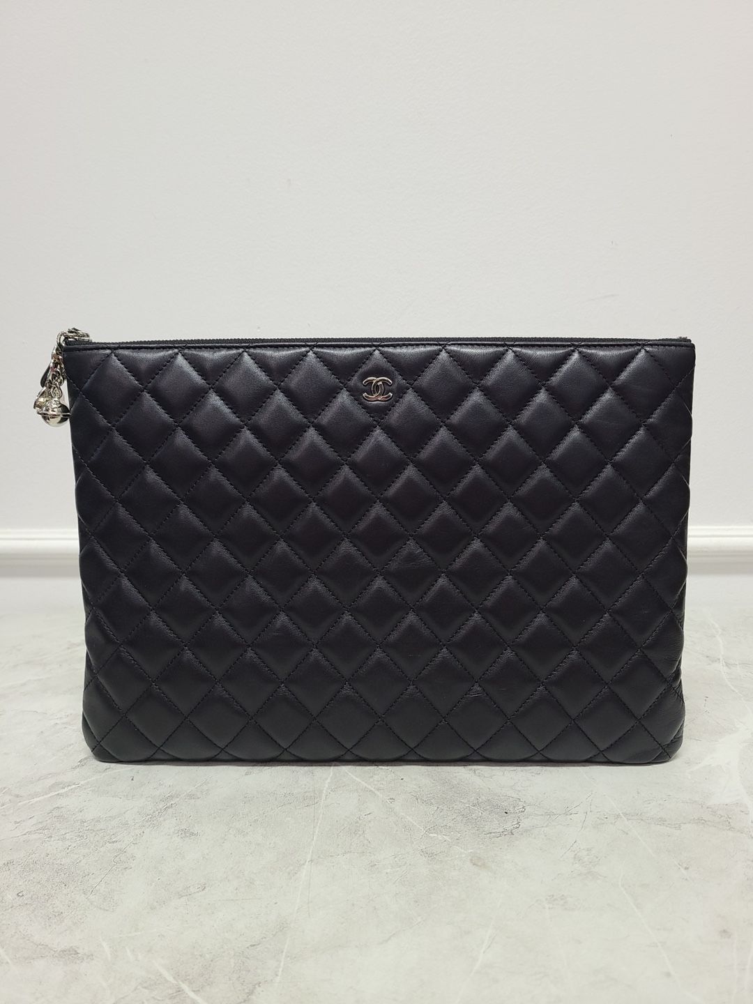 CHANEL Black Lambskin Embellished Classic Clutch Bag Large - SKU