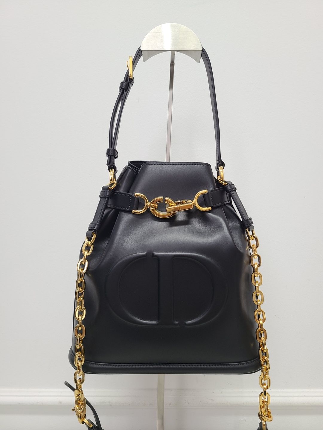 Dior Black CD Embossed Leather Medium Bucket Bag SKU
