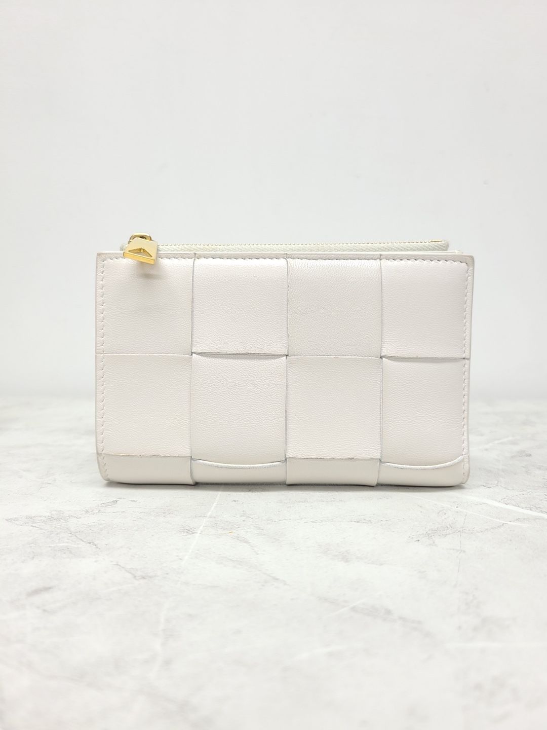 Bottega Veneta White Medium Cassette Zip Wallet