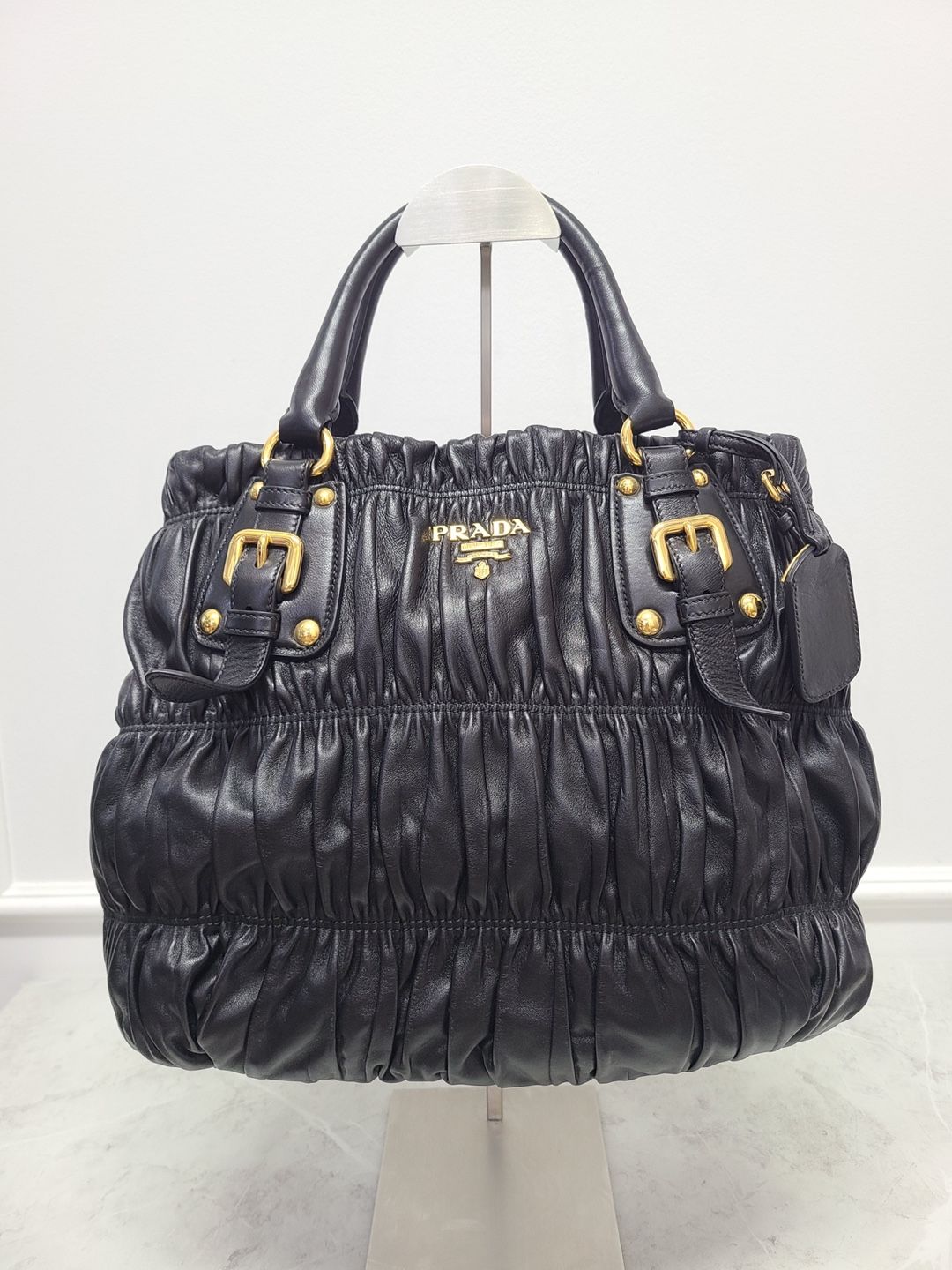 Prada Black Lambskin Napa Leather Golf 2-Way Tote Crossbody Bag SKU
