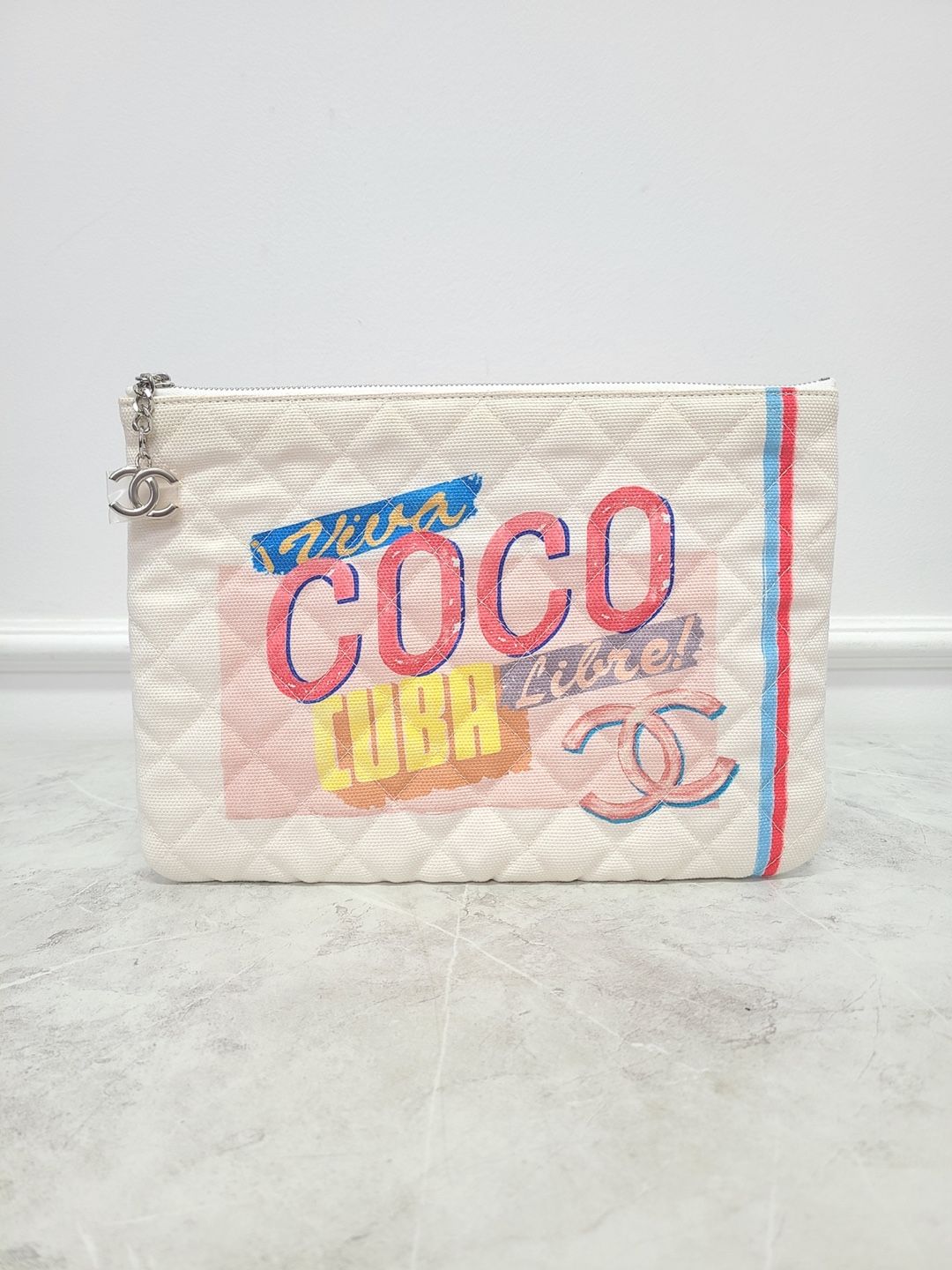 CHANEL White Fabric Coco Cuba Neodium Clutch Bag 22nd