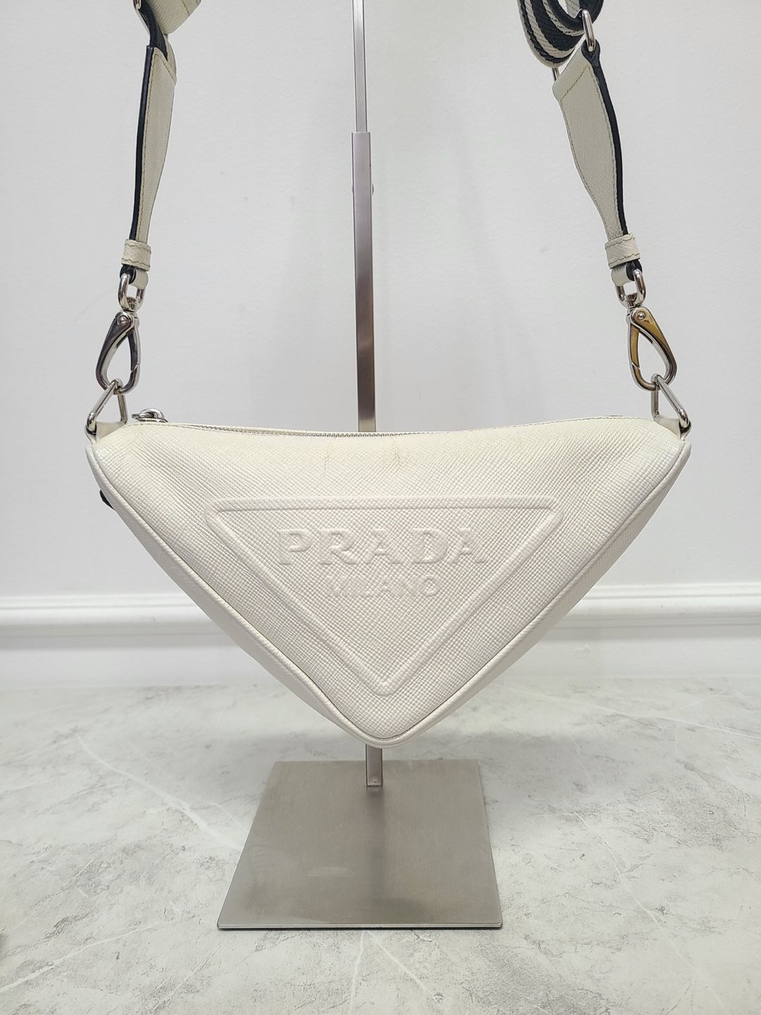 Prada White Triangular Logo Crossbody Bag - SKU: OS