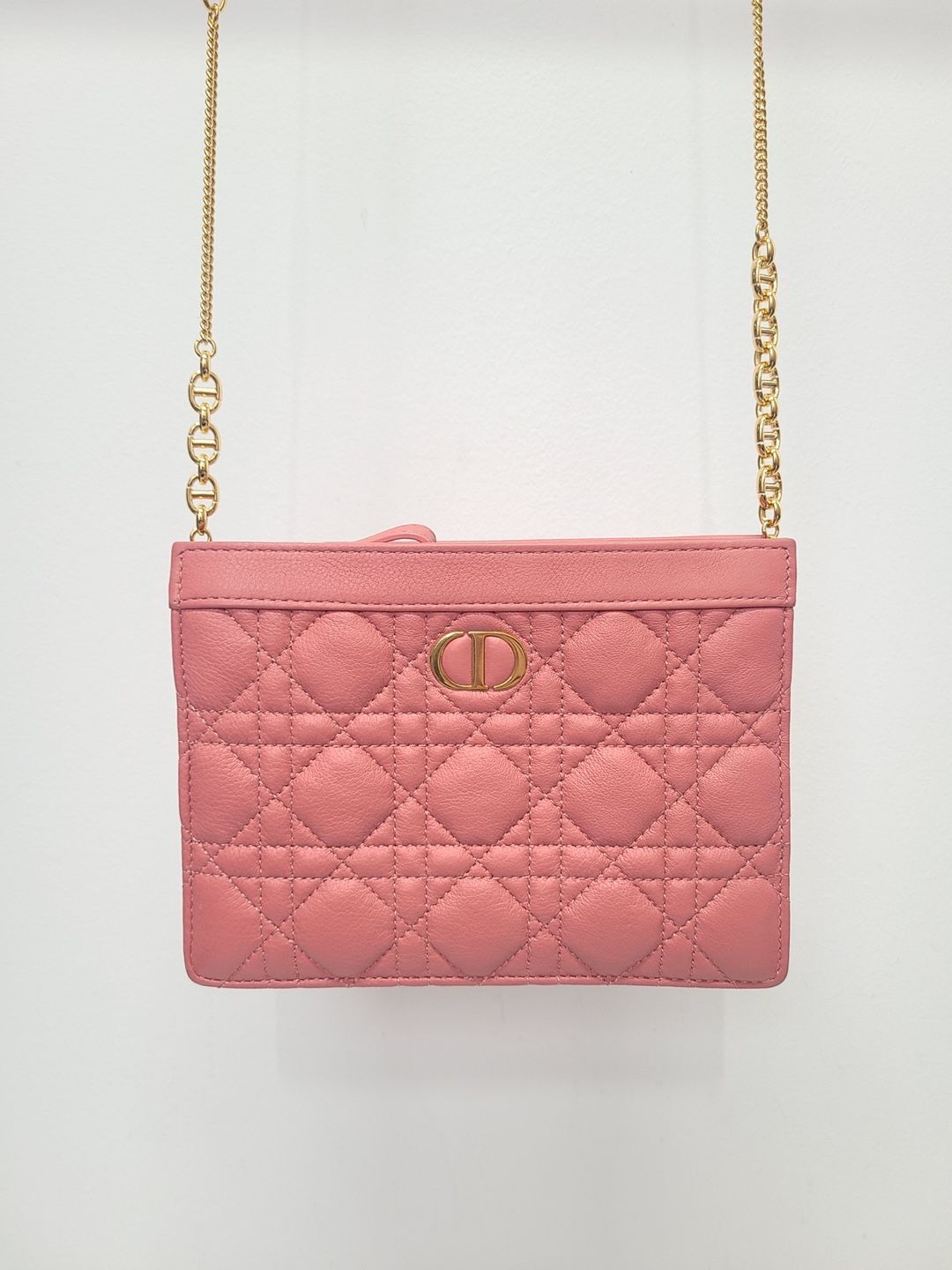 Dior Light Pink Canage Caro Chain Zipper Pouch Bag SKU: OS