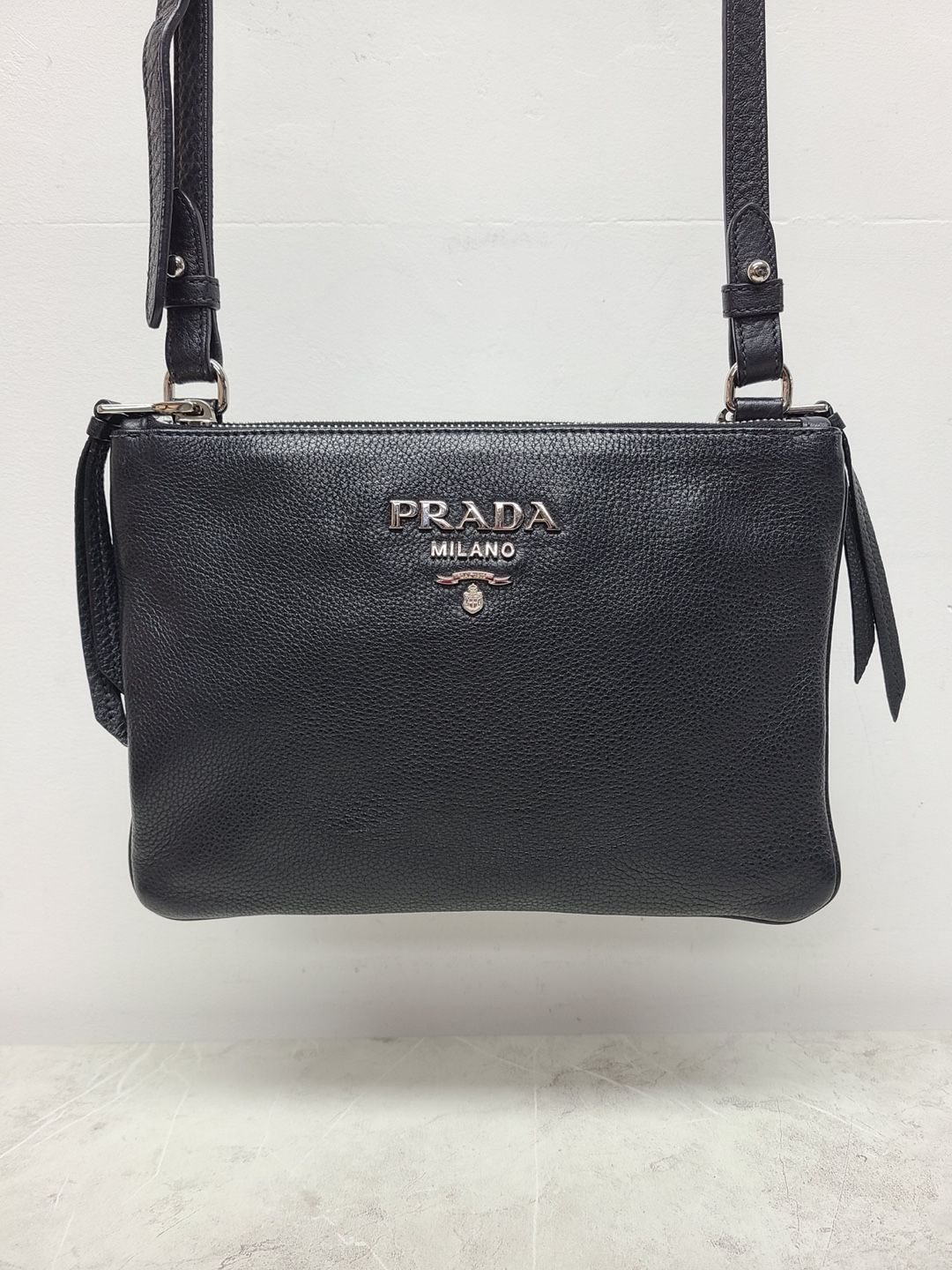 Prada Black Vitello Phoenix Embossed Logo Crossbody Bag SKU1234