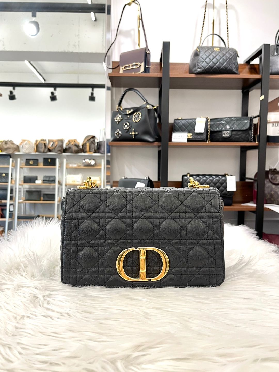 Dior Black Caro Bag in Medium Size (M9242)