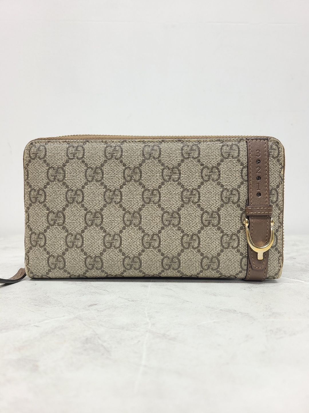 Gucci Brown GG Jacquard Leather Trim Wallet SKU