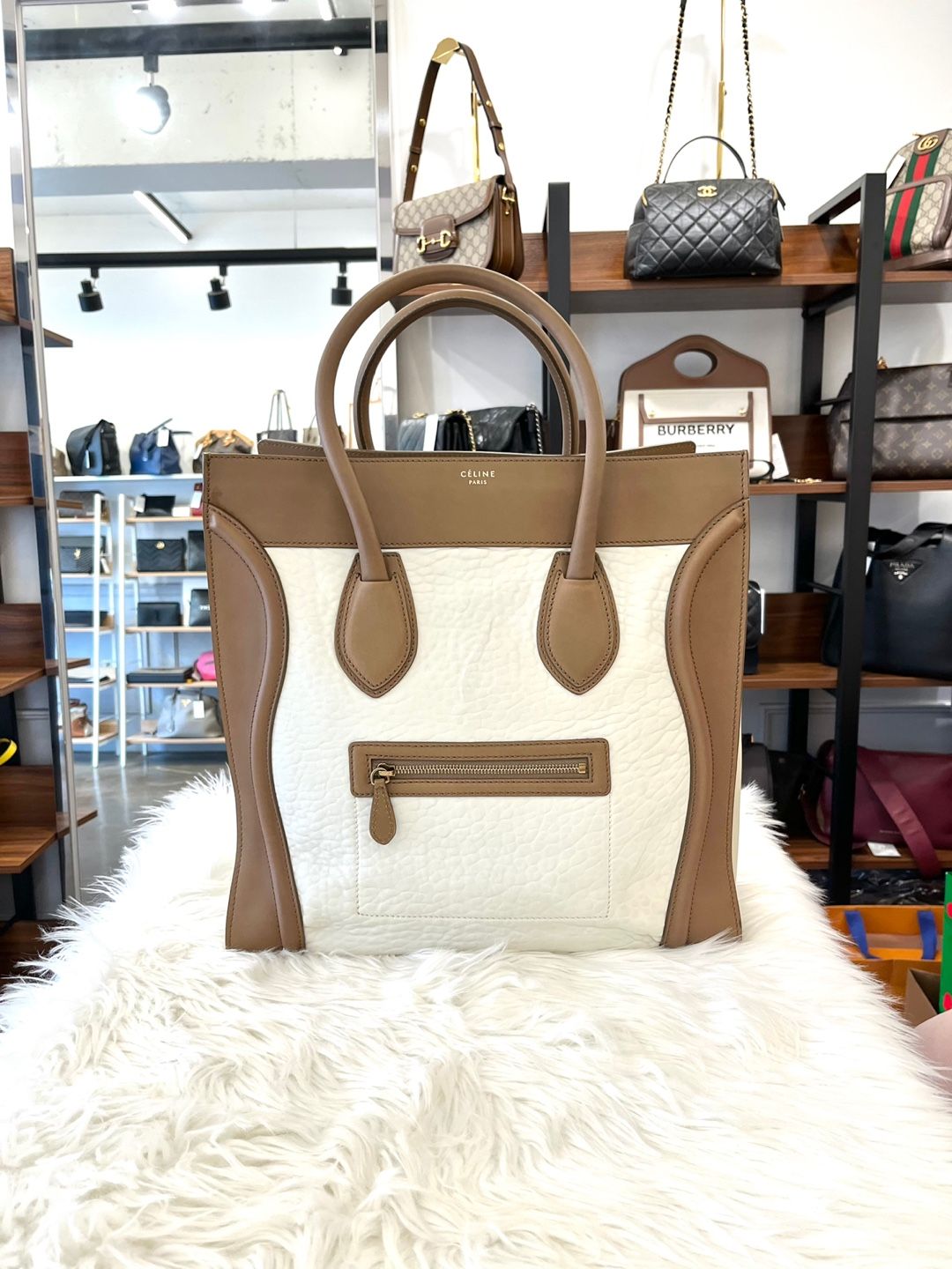 Celine Medium Brown Two-tone Luggage Bag (135156) A Condition