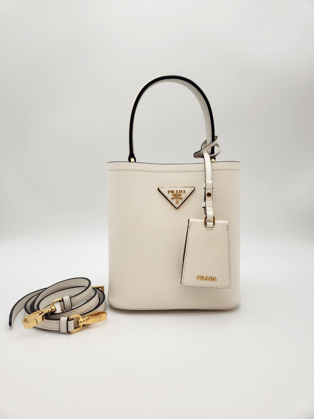 Prada White Saffiano Panier Tote Shoulder Bag (1BA217)