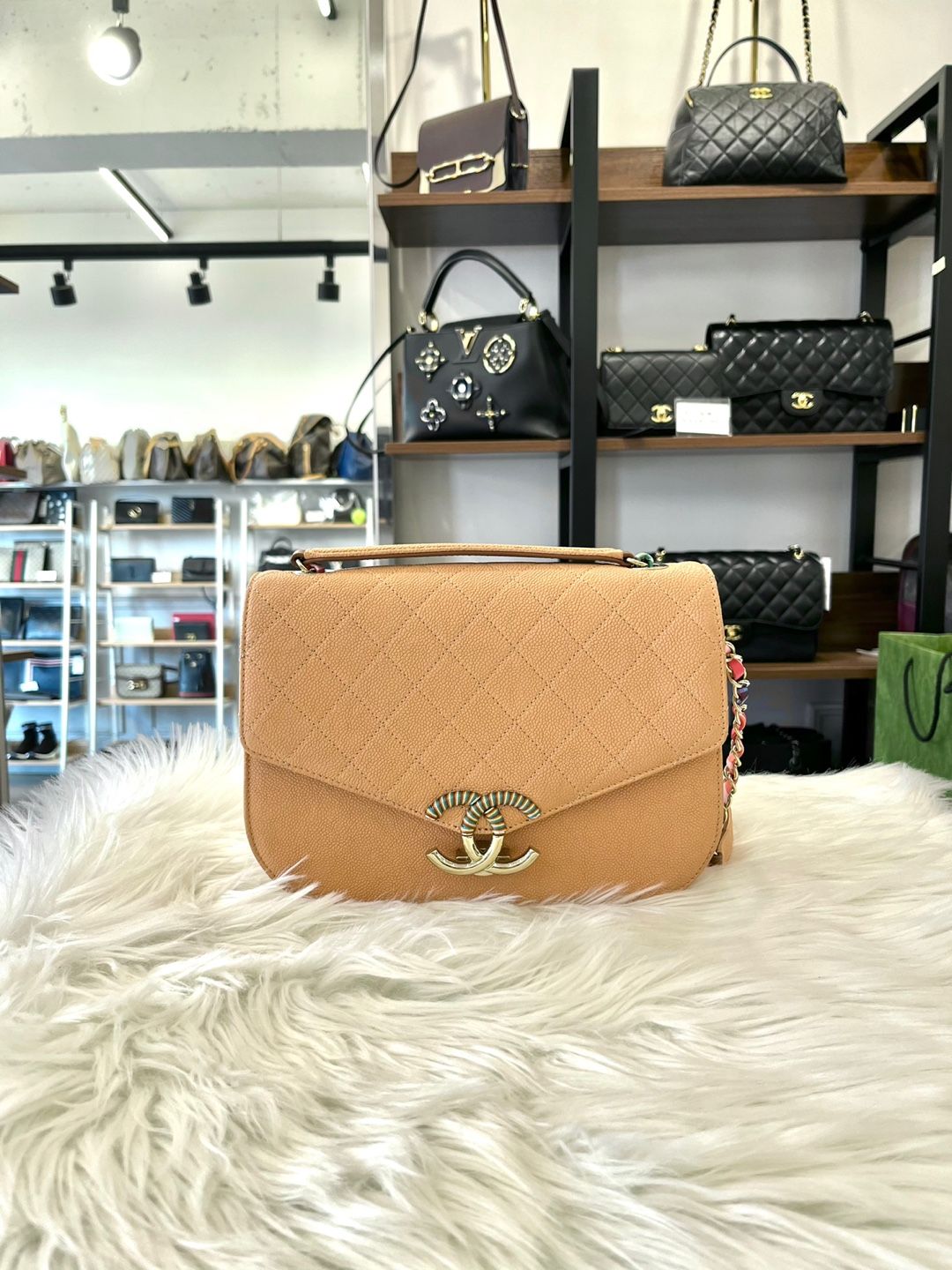 CHANEL Top Handle Chain Flap Bag Size 23 Pitch (A93660)