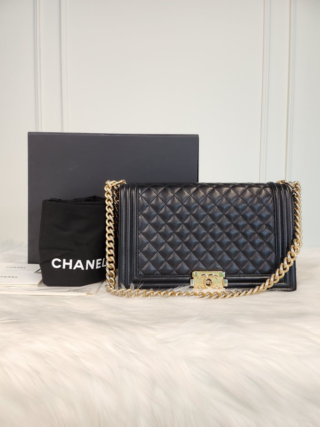 CHANEL Large Lambskin Boy Bag with Gold Hardware 20s Series A SKU