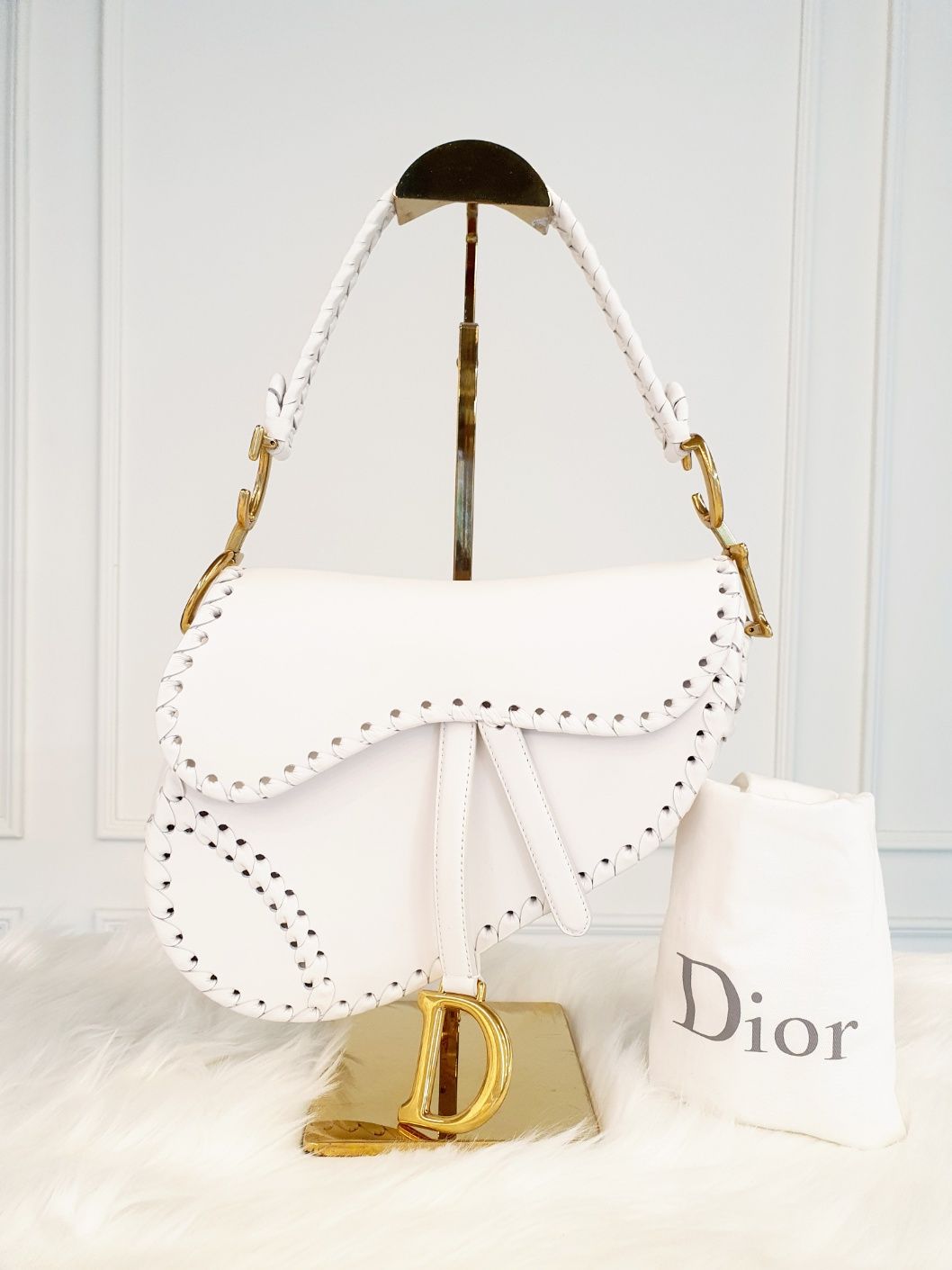 Dior White Stitch Saddle Bag (M0446CRBW)