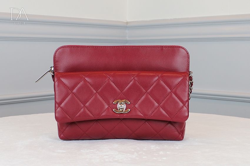 CHANEL Calfskin Chain Flap Bag Red 24 Series A+ SKU
