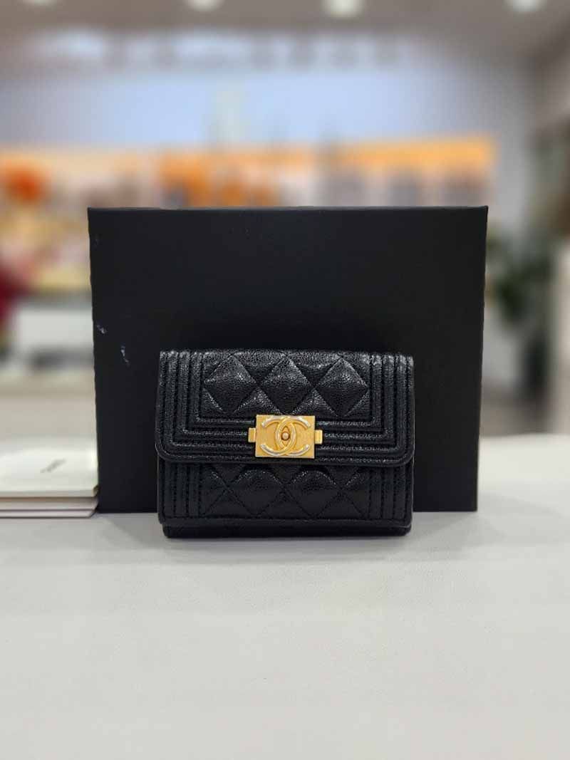 CHANEL Caviar Boy 3-Tier Flap Vintage Check Wallet 27 Series A84432