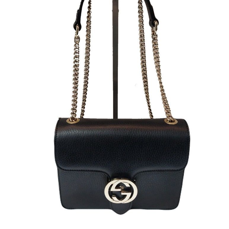 Gucci Black GG Interlocking Logo Chain Gold Shoulder Crossbody 510304
