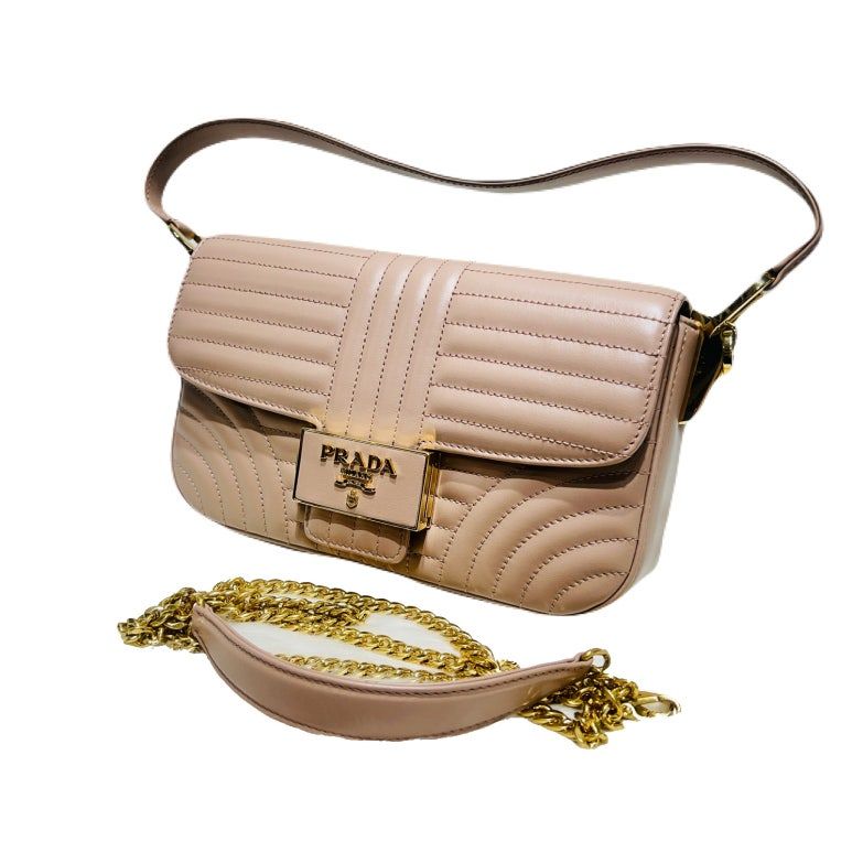 Prada Pink Logo Quilted Tote Shoulder Bag 1BD223