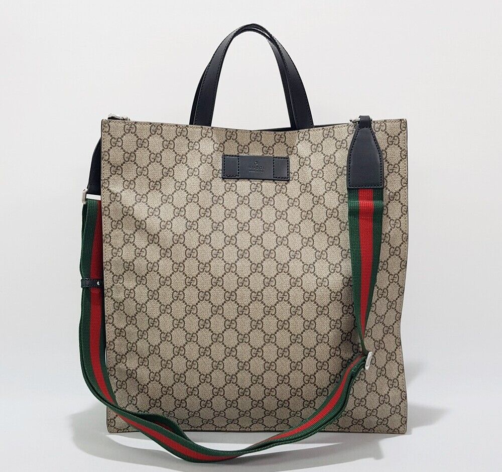 Gucci GG Supreme Tote Bag with Shoulder Strap - Brown SKU