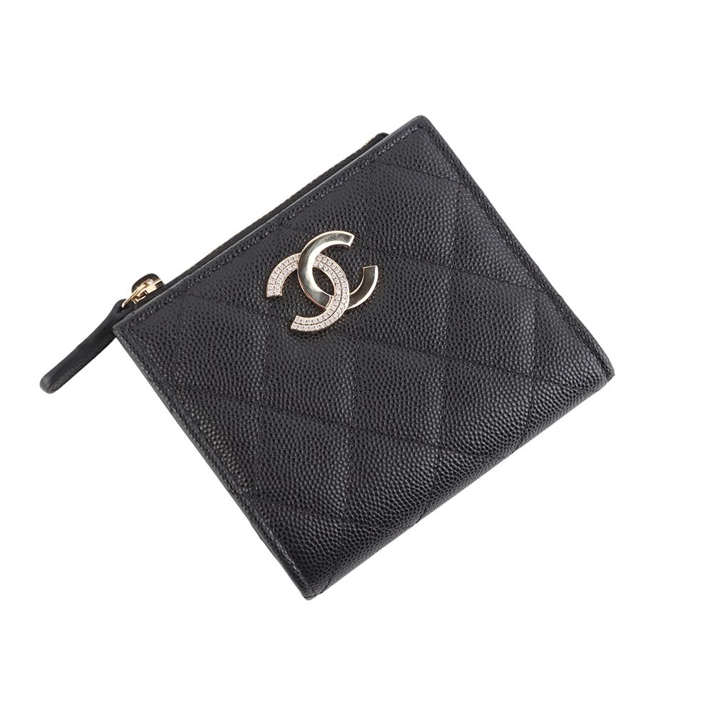 CHANEL Crystal Half CC Logo Zip Women's Wallet 34354