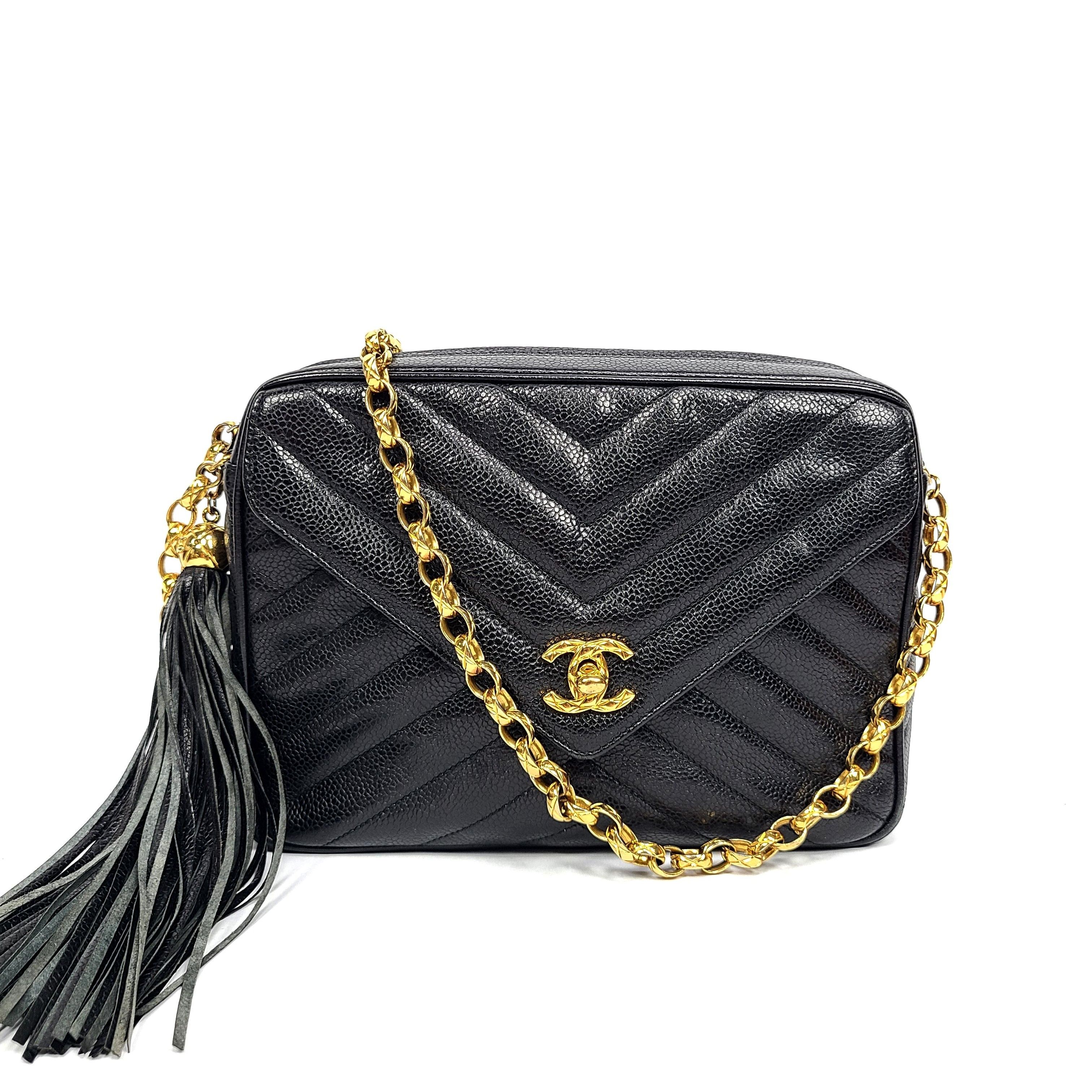 CHANEL Chevron Caviar Tassel Camera Bag [1632]
