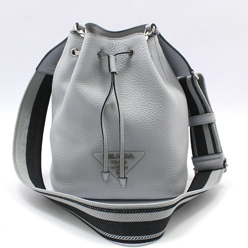Prada Blue Gray Leather Bucket Crossbody Bag 1BE060