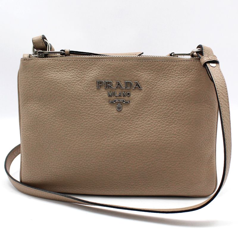 Prada Pink Beige Vitello Phoenix Gold Logo Crossbody Bag 1BH046