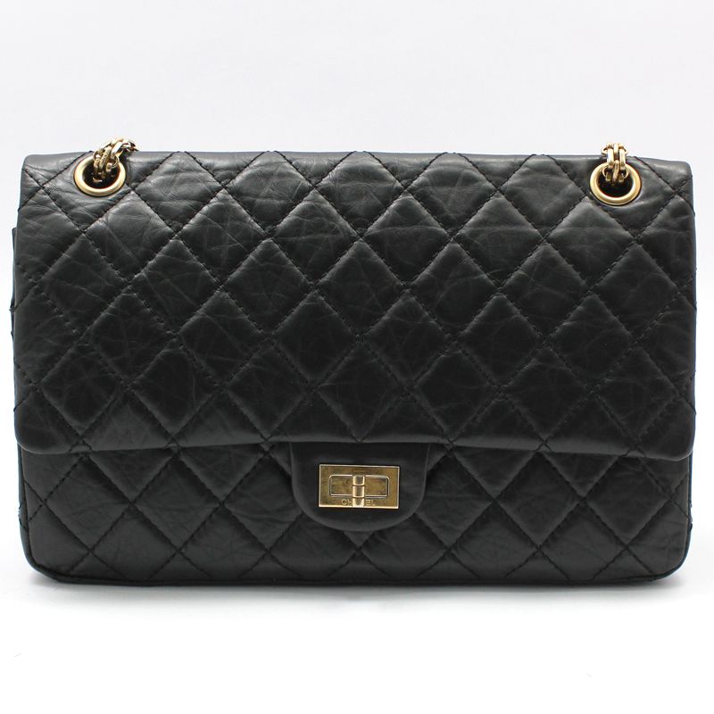 CHANEL Black Vintage 2.55 Medium Chain Shoulder Bag A37587
