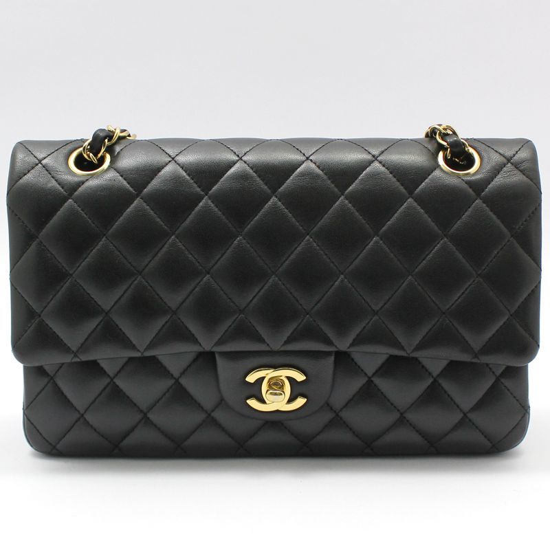 CHANEL Classic Medium Shoulder Bag in Black Lambskin with Gold Accents A01112