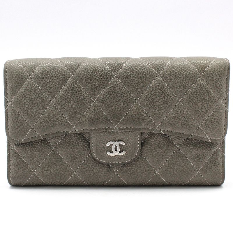 CHANEL Gray Caviar Classic 3-Tier Wallet A31506