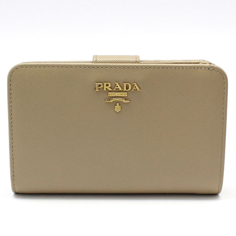 Prada Beige Saffiano Gold Logo Wallet 1M1225 1ML225