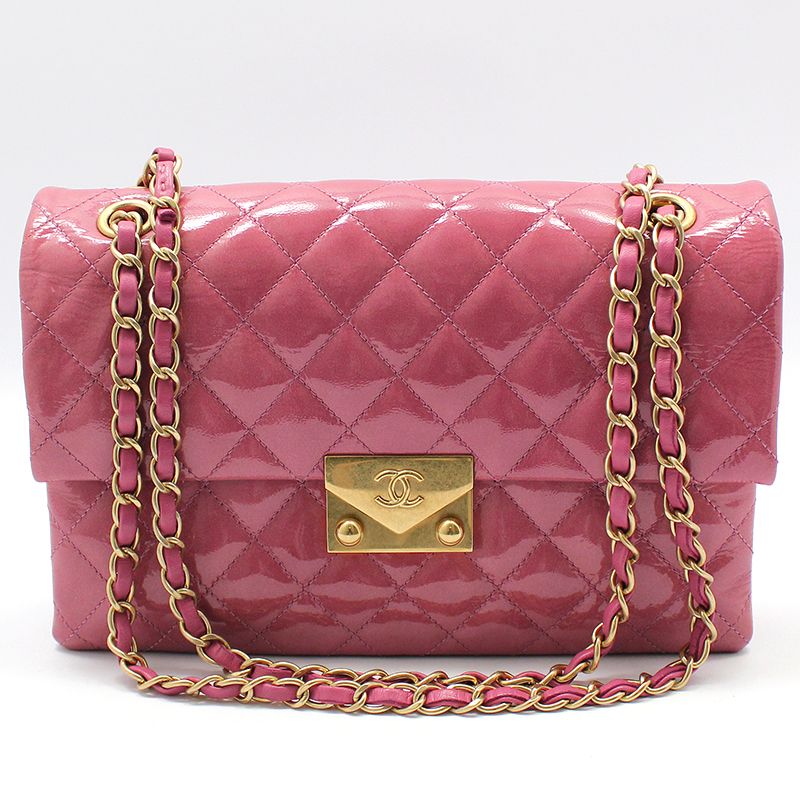CHANEL Pink Fade Accent Gold Logo Pouch Accordian Flap Medium Shoulder Bag SKU