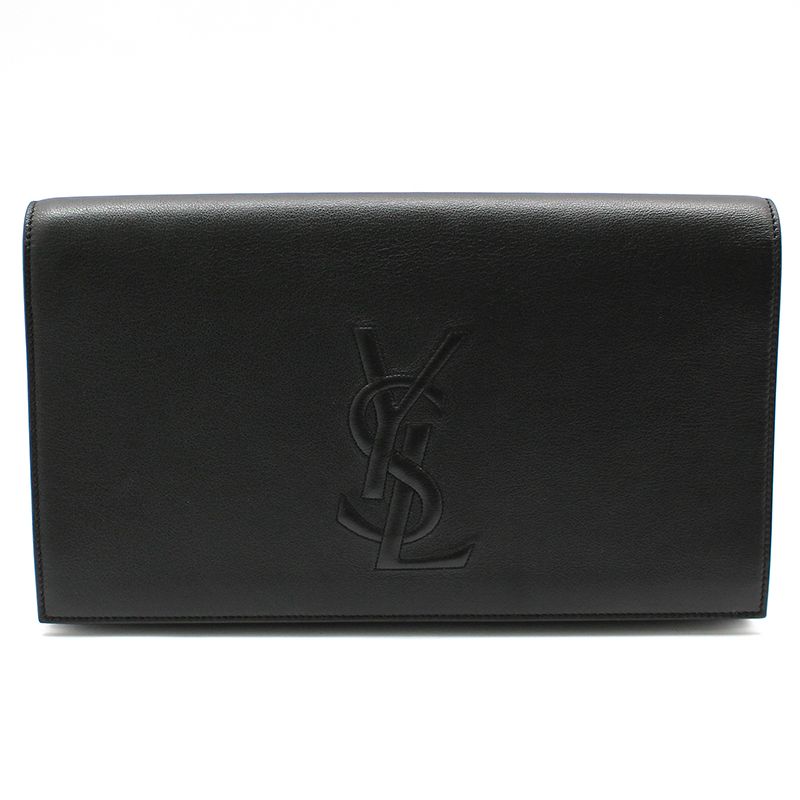 Saint Laurent Black Leather Belted Clutch 361120