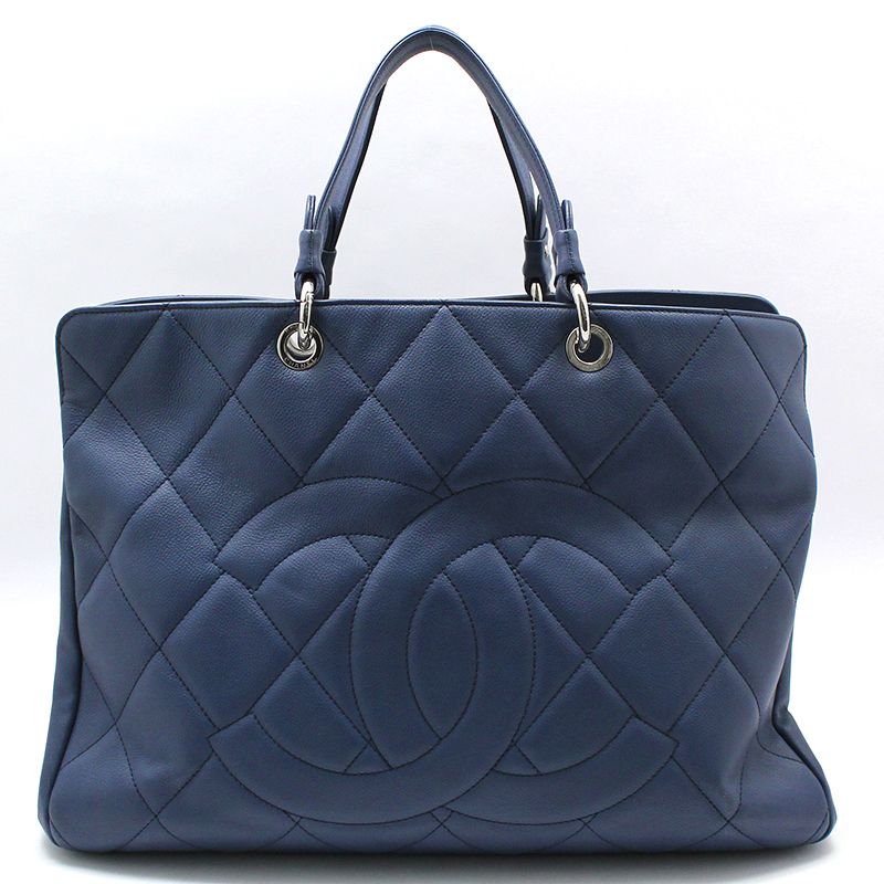 CHANEL Blue Soft Caviar Timeless Shopper Travel Bag Big Tote Bag A46886