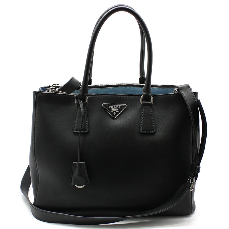 Prada Black City Calf Leather Triangle Logo Shoulder Bag 1BA274