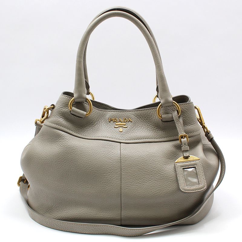 Prada Gray Vitello Daino Gold Logo Shoulder Bag BN1777