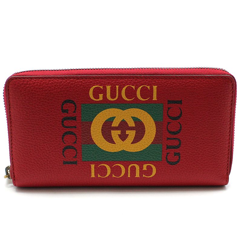 Gucci Unused Red Leather Logo Print Zipper Wallet 496317