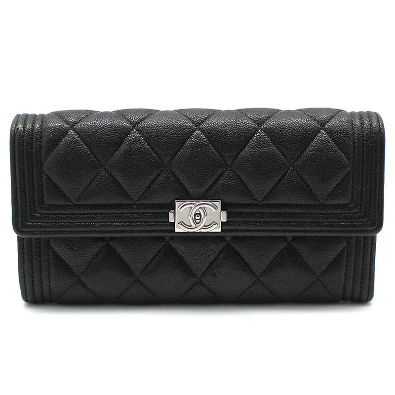 CHANEL Black Caviar Yen Boy Wallet A80286
