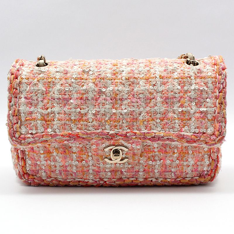 CHANEL Classic Medium Shoulder Bag with Tweed and Gold Accents A01112