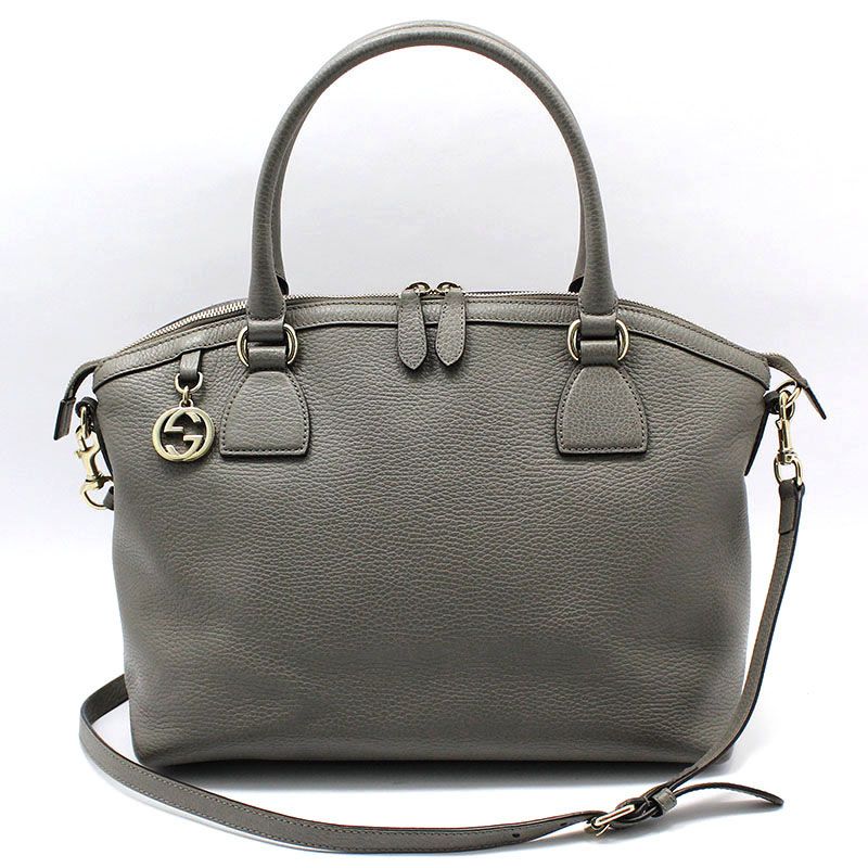 Gucci Gray Leather Double G Interlocking Dome Shoulder Bag 449651