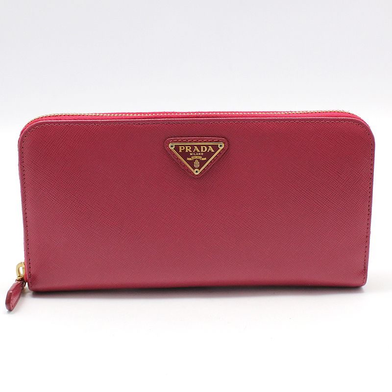 Prada Pink Saffiano Gold Triangle Logo Long Wallet 1M0506
