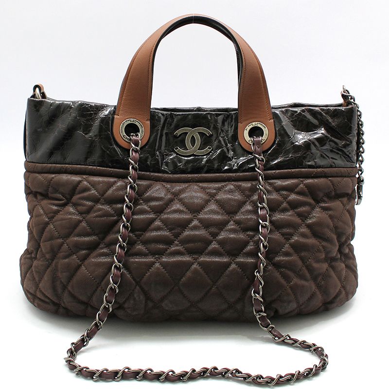 CHANEL Vintage Brown Indemix Tote Small Bowling Shoulder Bag - SKU 13